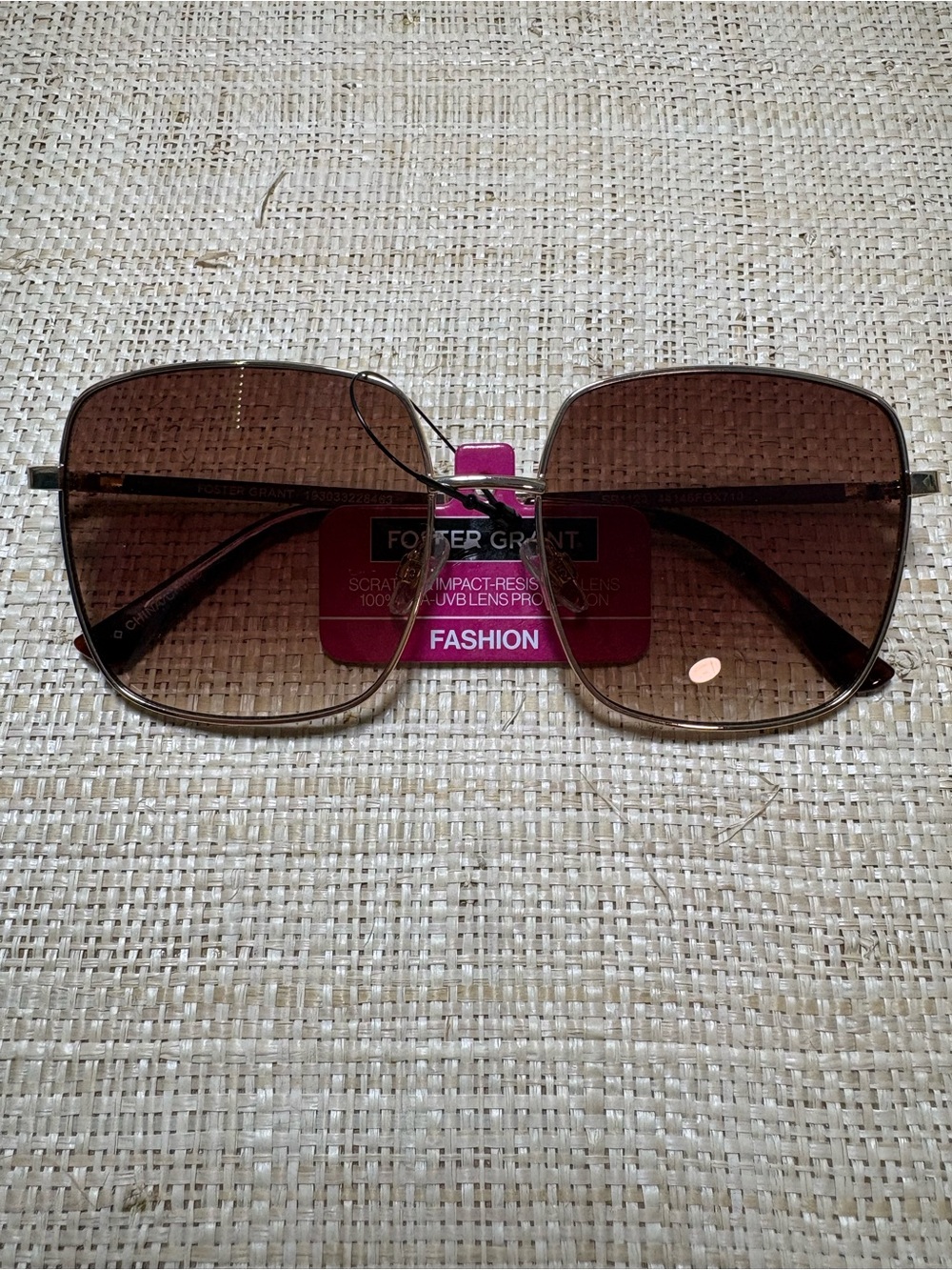 NWT Foster Grant Oversized Square Sunglasses Brown Gradient Gold Tortoise